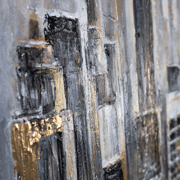 Nahaufnahme Pinselstruktur abstraktes Cityscape Acrylbild