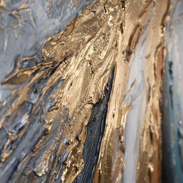 Close-up goldener Struktur im Acryl-Landschaftsgemälde