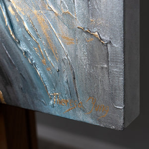 Detail Leinwandrand Acrylbild Berglandschaft mit Goldrelief