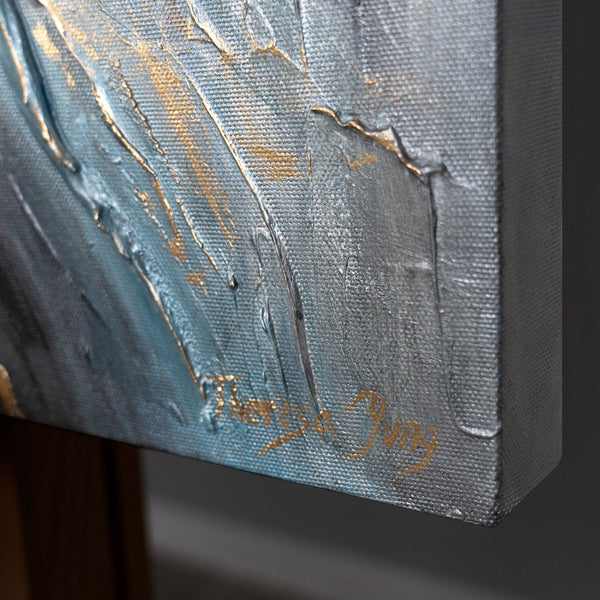 Detail Leinwandrand Acrylbild Berglandschaft mit Goldrelief