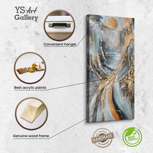 Infografik Acrylbild – Material und Farbtöne Berglandschaft