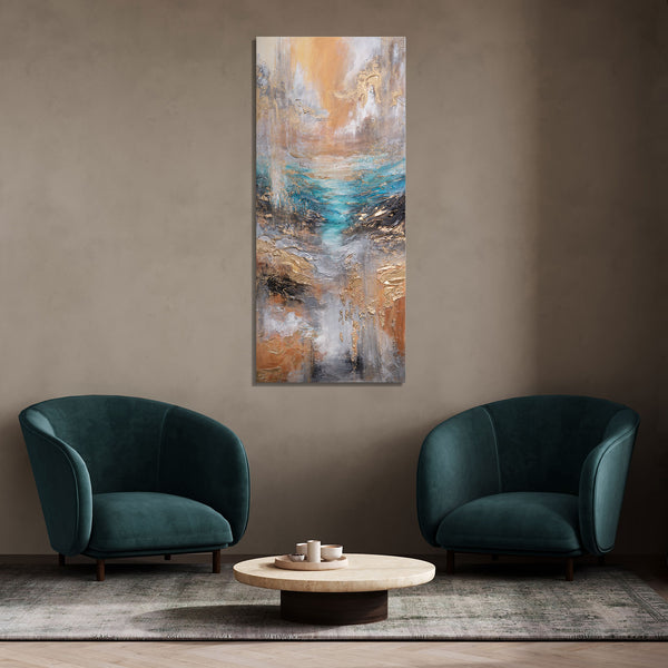 Wandbild im Wohnraum – Acrylbild in Türkis und Naturtönen