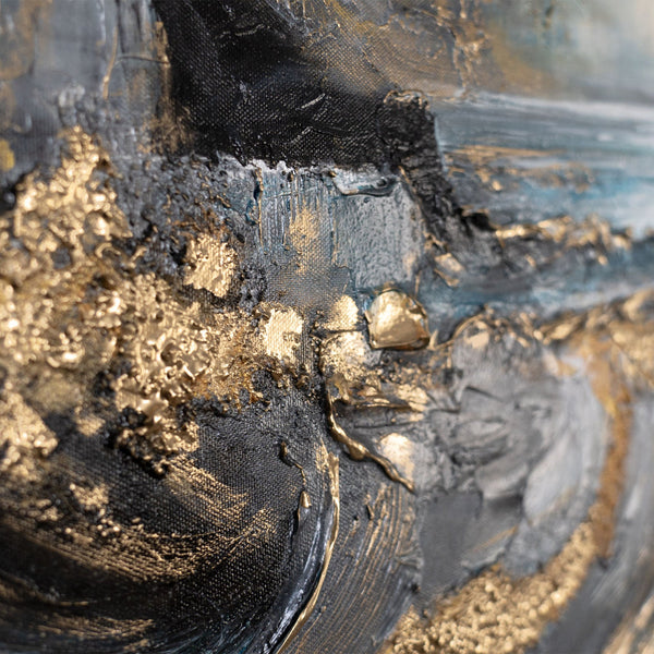 Abstrakte Acrylmalerei mit Goldstruktur – Nahaufnahme