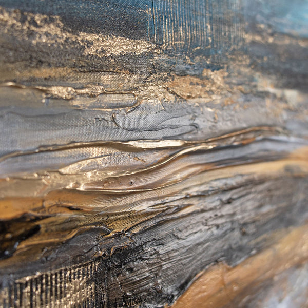 Nahaufnahme Acrylstruktur – moderne Wandkunst mit Gold