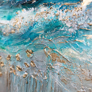 Detail strukturierte acrylmalerei meer mit gold pigment