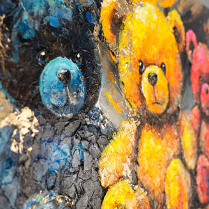 Struktur Acrylgemälde – Detail mit gelbem und schwarzem Bären