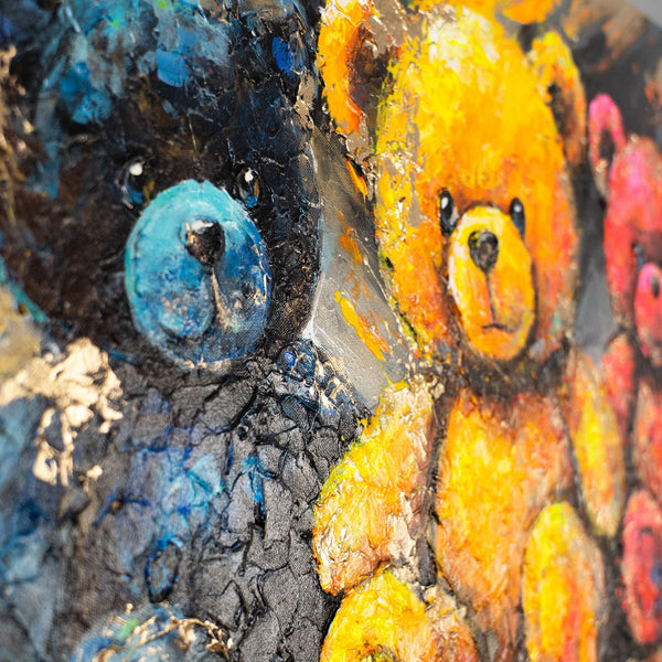 Struktur Acrylgemälde – Detail mit gelbem und schwarzem Bären