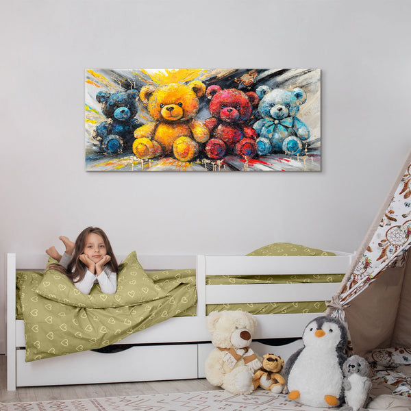 Kinderzimmer Wandbild – Acrylbild mit vier bunten Teddybären