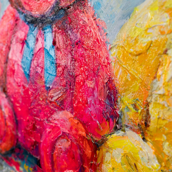 Pinkfarbener Bär mit Schleife – Acrylbild in Kinderfarben