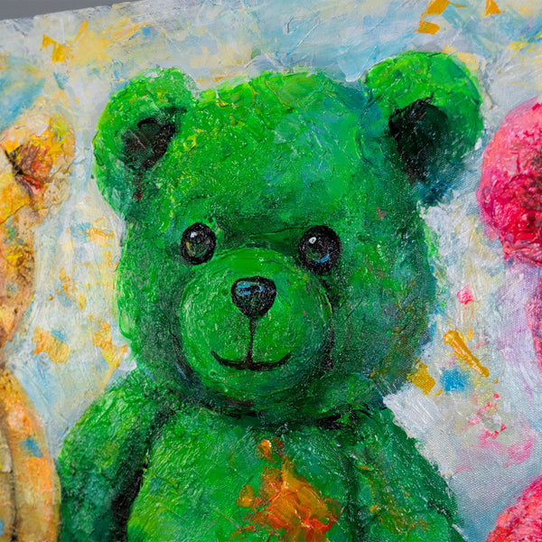 Grüner Teddybär mit Acrylstruktur – Wanddeko für Kinderzimmer