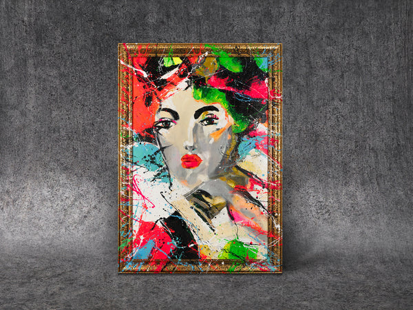 Moderne Wandkunst Portrait Acrylbild Neonfarben Struktur