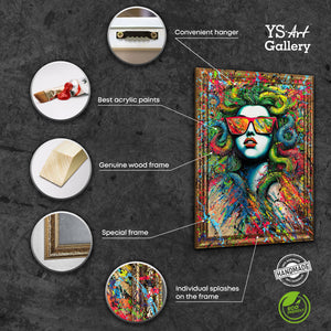 Cuadros abstractos modernos pintados a mano sobre lienzo con marco "El Mito del Neón"