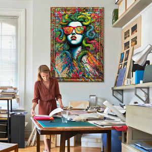 Cuadros abstractos modernos pintados a mano sobre lienzo con marco "El Mito del Neón"