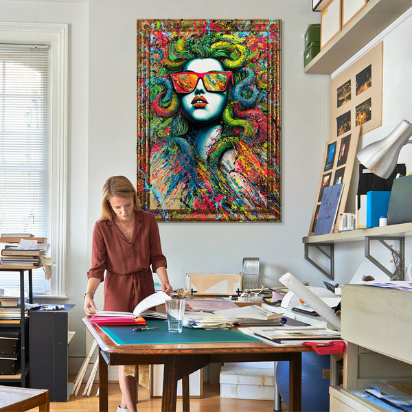 Cuadros abstractos modernos pintados a mano sobre lienzo con marco "El Mito del Neón"