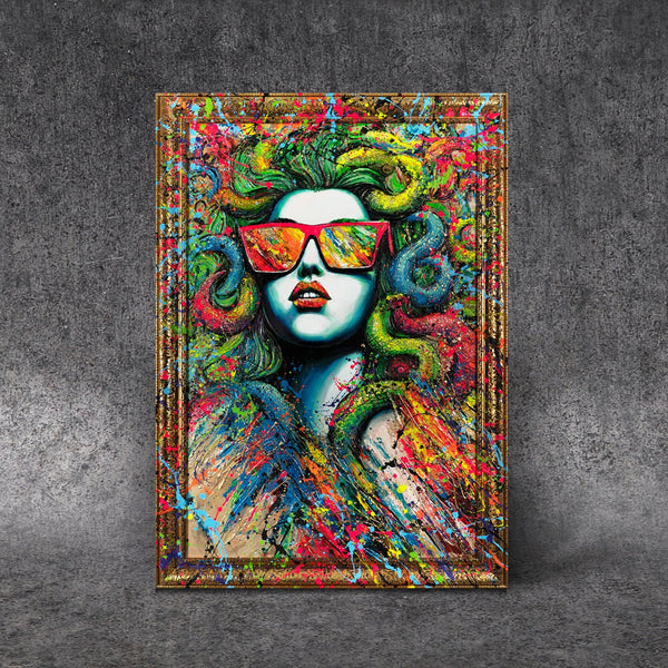 Cuadros abstractos modernos pintados a mano sobre lienzo con marco "El Mito del Neón"