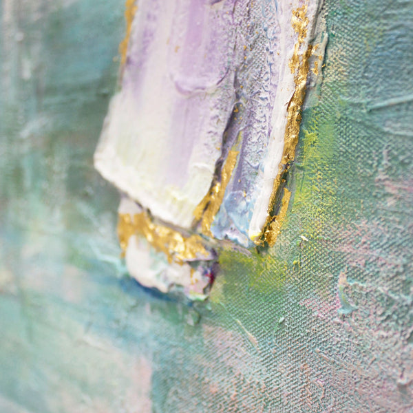 Handgemalte abstrakte bilder acryl  Nahaufnahme goldener Pinselstrich auf Segelboot