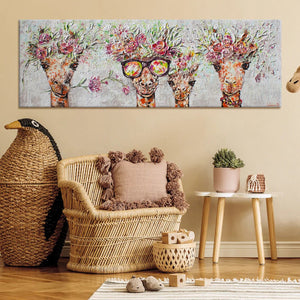 Cuadros acrílicos sobre lienzo "Jirafas" con marco – Arte moderno