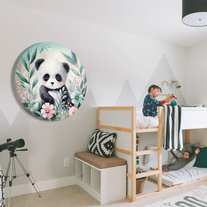 wandbild panda kinderzimmer, runde wanddeko tiere, acrylbild handgemalt, babyzimmer leinwandbild, moderne kinder deko