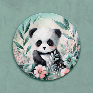 freigestelltes panda bild, rundes acrylbild tiere, kinderzimmer deko modern, handgemalte leinwand, tiermotiv wandbild