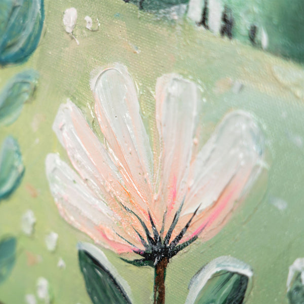 blume im acrylbild, kinderzimmer deko, handgemalte blumen, tiermotiv rund, wandbilder kinderzimmer