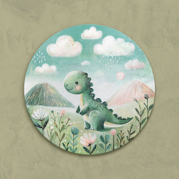 freigestelltes wandbild tiere, acrylbild dinosaurier, kinderzimmer rund, handgemalte leinwand, moderne wanddeko