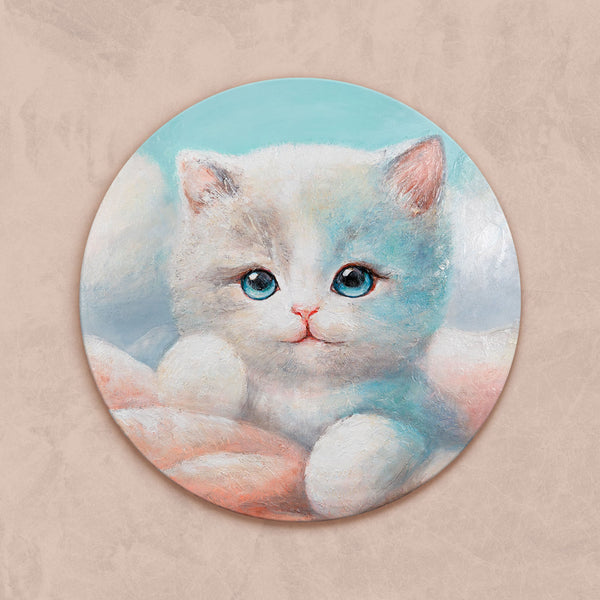 wandbild katze, rundes acrylbild tiere, kinderzimmer deko leinwand, tiermotiv handgemalt