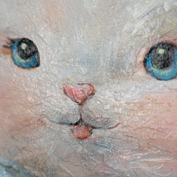 gesicht hase nahaufnahme, acrylbild tiere rund, kinderzimmer wandbild, tiermotiv handgemalt