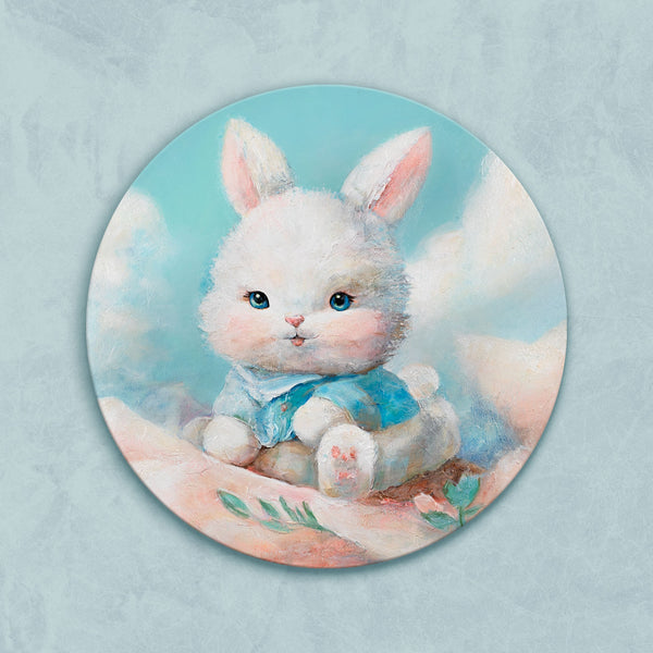 freigestelltes acrylbild hase, rundes wandbild kinderzimmer, tiermotiv leinwand handgemalt, tiere deko