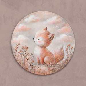 isoliertes acrylbild fuchs rund, wanddeko kinderzimmer tiere, leinwandbild handgemalt, tiermotiv rund