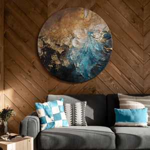 runde wandkunst wohnzimmer, acrylbild gold wohnstil