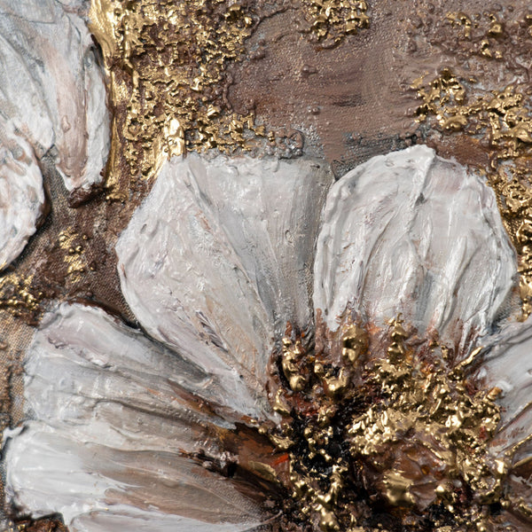 strukturierte blüte detail, gold akzent auf leinwand