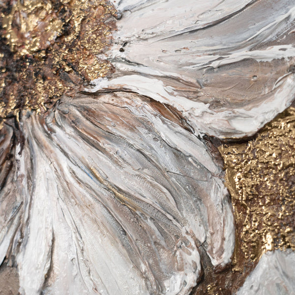 beige blume acryl, struktur blütenmalerei rund