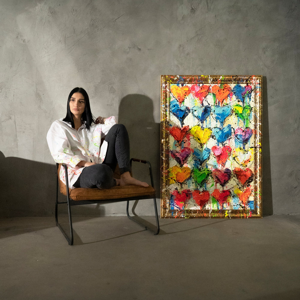 Abstrakte Acrylmalerei Herzen bunt Struktur Leinwandbild