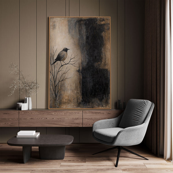 Abstrakte Vogel Wandkunst beige schwarz modern