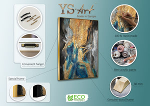 Abstrakte Wandkunst Acryl Gold Blau Handgemalt