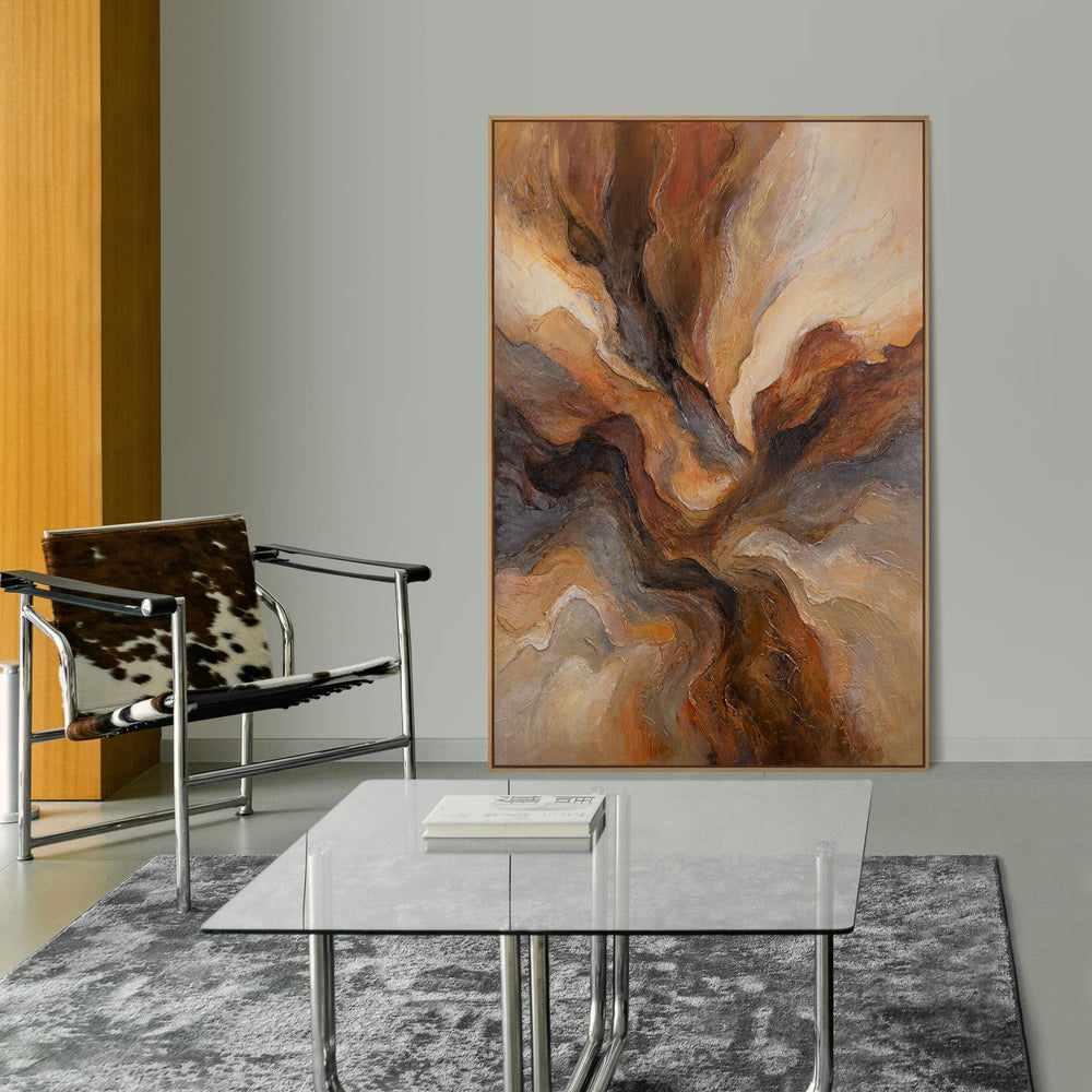 Abstrakte Wandkunst braun orange beige Leinwand