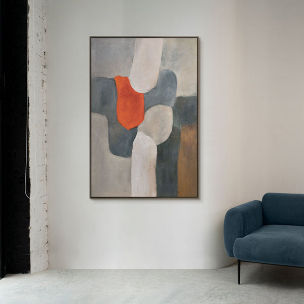 Abstrakte Wandkunst grau orange handgemalt