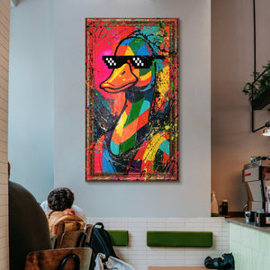 Abstraktes Entenmotiv moderne Leinwandkunst helle Wohnzimmereinrichtung