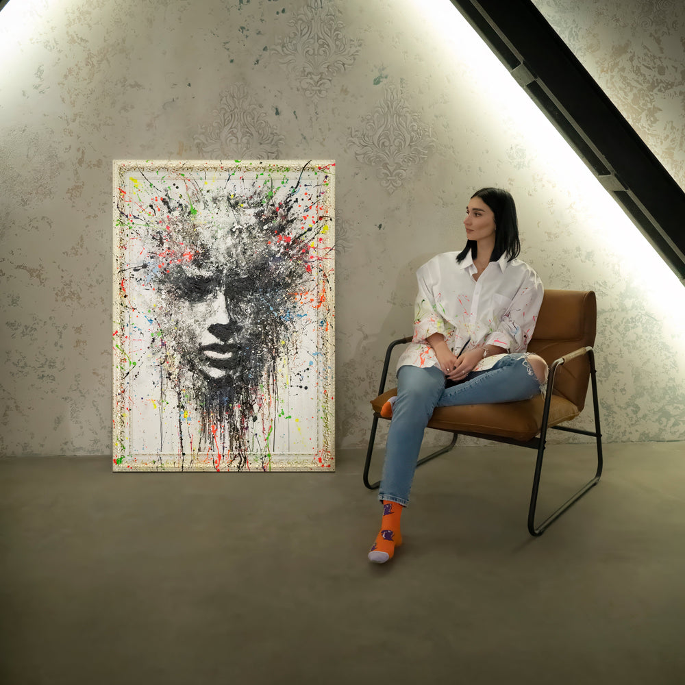 Abstraktes Gesicht Leinwandbild Acryl moderne Wandkunst