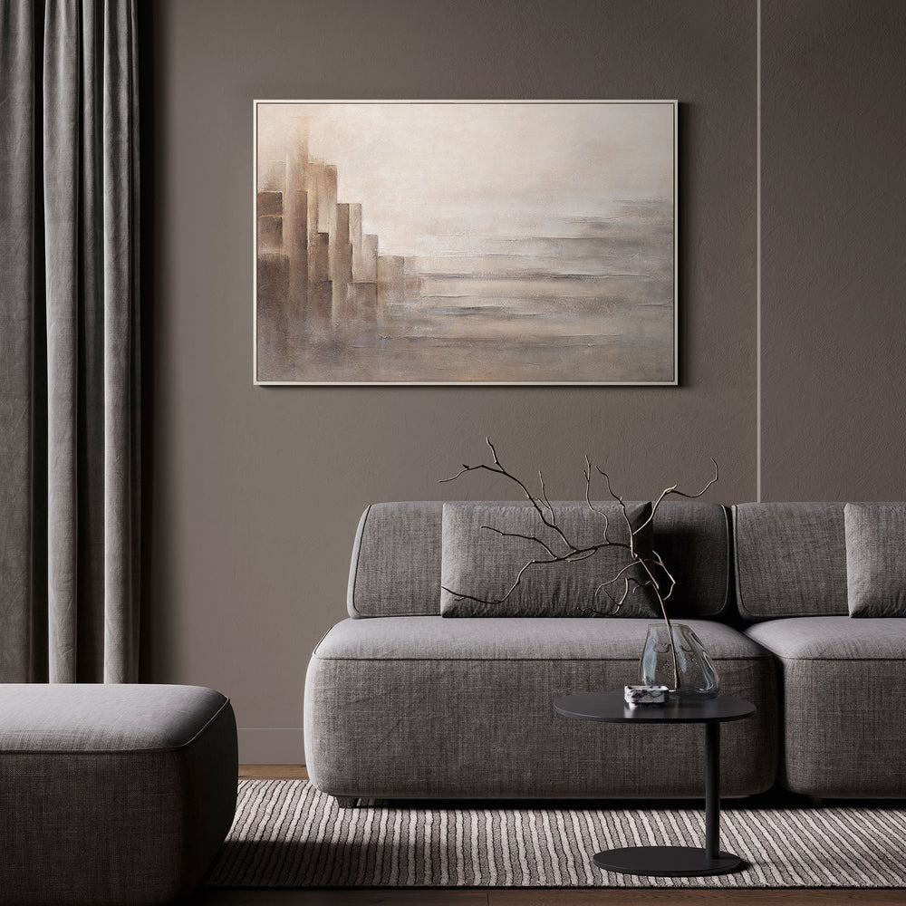 Abstraktes Leinwandbild Beige Grau handgemalt