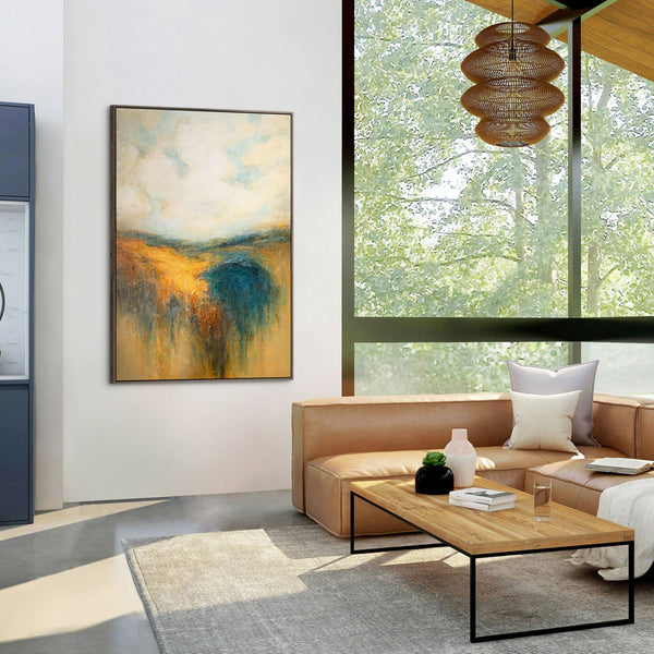 Abstraktes Leinwandbild blau gold handgemalt