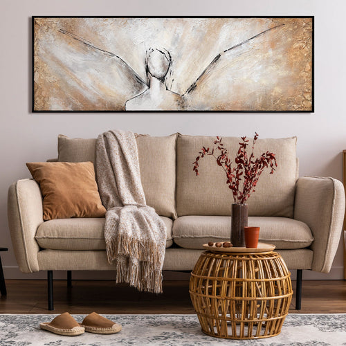 Abstraktes Leinwandbild Engel Gold Beige moderne Wandkunst