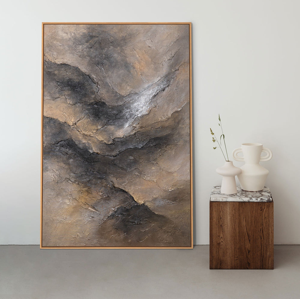 Abstraktes Leinwandbild Gold Schwarz handgemalt