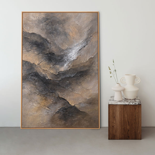 Abstraktes Leinwandbild Gold Schwarz handgemalt