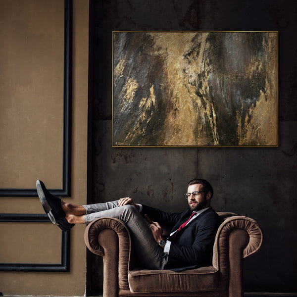 Abstraktes Leinwandbild Gold Schwarz moderne Wandkunst