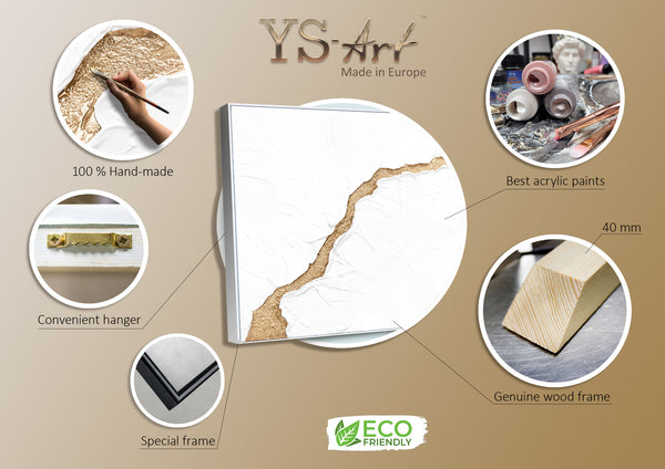 Abstraktes Leinwandbild Gold Weiss Kunst im Wohnzimmer