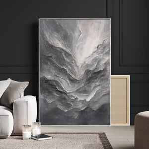 Abstraktes Reliefbild grau schwarz weiß Leinwand