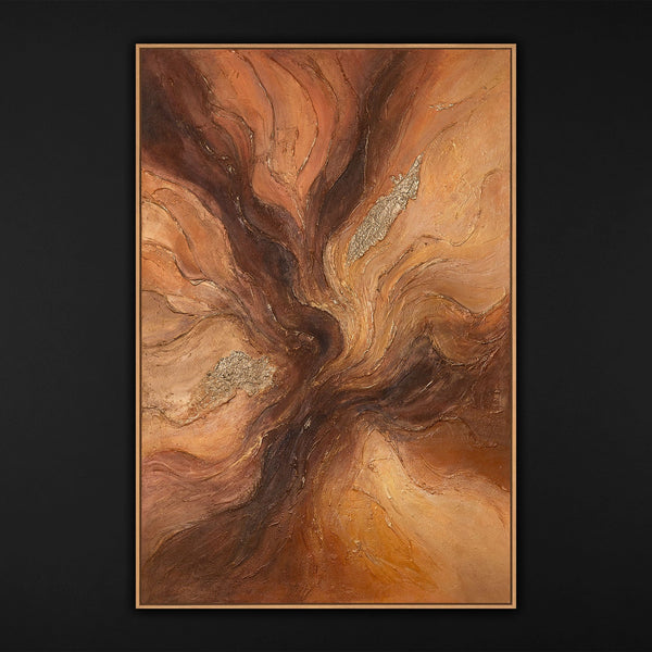 Abstraktes Wandbild braun gold Reliefstruktur