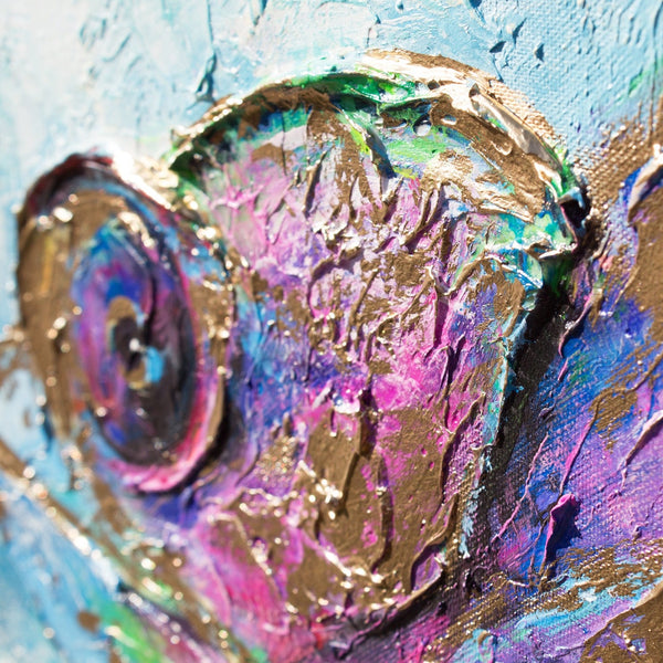 gemälde leinwand Nahaufnahme des Auges mit violett-blauen Farbschichten