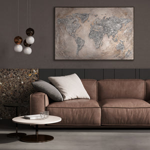 Acrylbild Weltkarte Relief Handgemalt Modern Deko